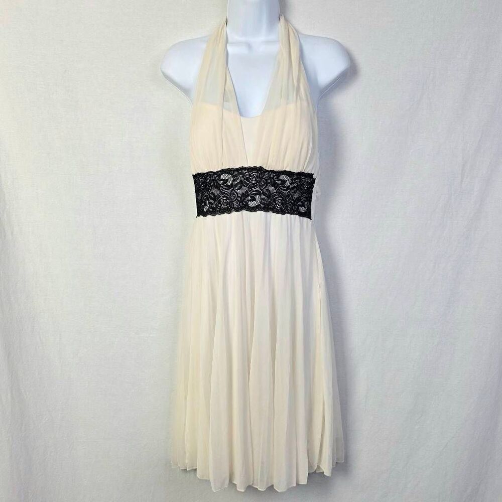Body Central Ivory Halter Dress Black Lace Waist S